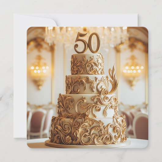 INVITATION BEAU GÂTEAU DU 50E ANNIVERSAIRE MARIAGE D'OR (Devant)
