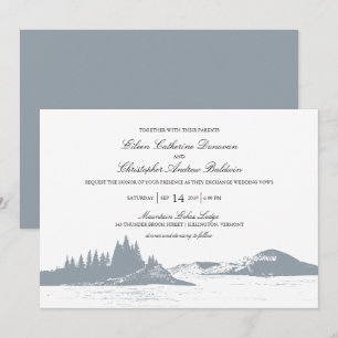 Invitation Beau Gray Mountain Pine Trees Lac   MARIAGE