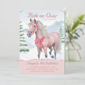 Invitation Beau hiver Woodland Cheval rose Anniversaire (Debout devant)