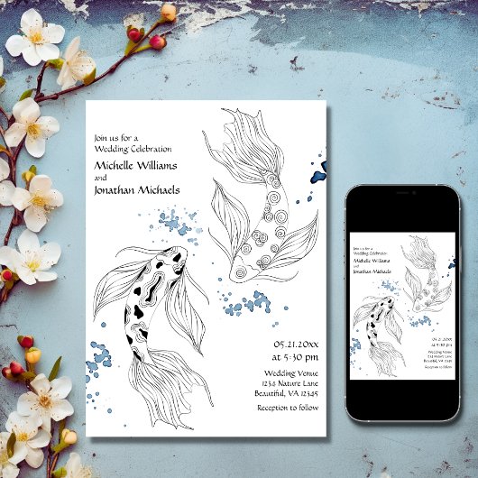 Invitation Beau japonais Koi Fish Mariage moderne