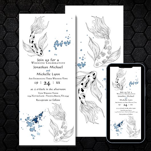 Invitation Beau japonais Koi Mariage de natation