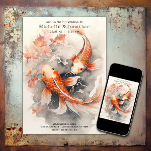 Invitation Beau japonais Koi Poisson orange Beige Mariage
