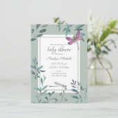 Invitation Beau Jardin de libellules Baby shower verdoyant (Debout devant)