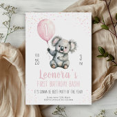 Invitation Beau Koala rose Balloon 1er anniversaire