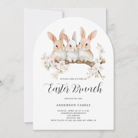 Invitation Beau lapin Floral Aquarelle Pâques Brunch (Devant)