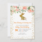 Invitation Beau lapin rose floral 1er anniversaire (Devant)
