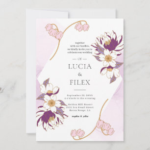Invitation Beau Lotus Pruple Classique & Mariage d'encre coul