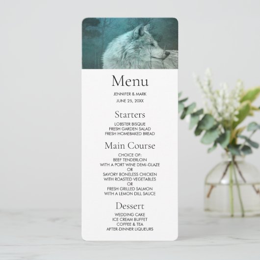 Invitation Beau loup gris dans une forêt foncée (Debout devant)