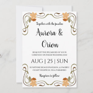 Invitation beau mariage art nouveau floral vintage