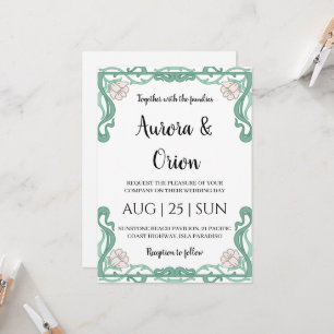Invitation beau mariage art nouveau floral vintage