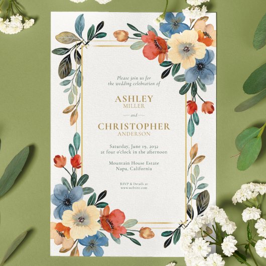 Invitation Beau Mariage d'aquarelle fleurie