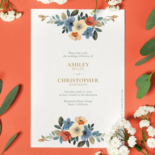 Invitation Beau Mariage d'aquarelle fleurie