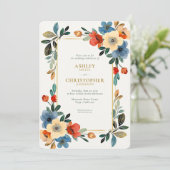 Invitation Beau Mariage d'aquarelle fleurie (Debout devant)