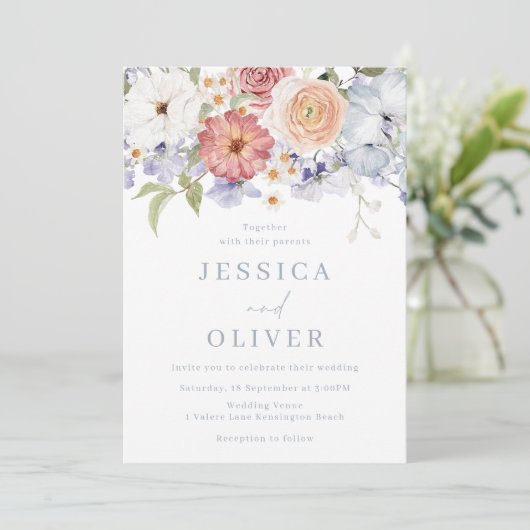 Invitation Beau Mariage d'aquarelle végétale (Debout devant)