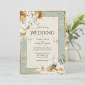 Invitation Beau Mariage d'aquarelle vert neutre floral (Debout devant)