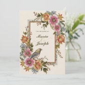 Invitation Beau mariage d'aquarelle Vintage à fleurs (Debout devant)