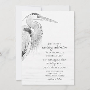 Invitation Beau Mariage de croquis d'oiseaux d'eau de Héron b