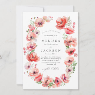 Invitation Beau Mariage de design de fleur rose et rouge pavo