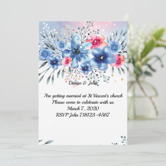 Invitation Beau Mariage de fleurs d'aquarelle (Debout devant)