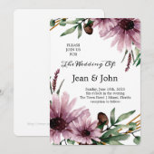 Invitation Beau Mariage de fleurs de violet (Devant / Derrière)
