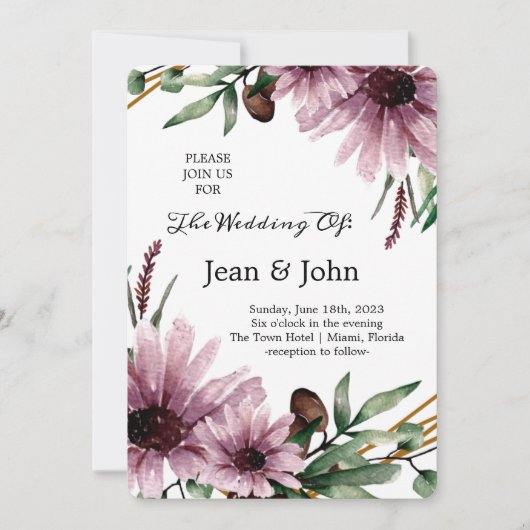 Invitation Beau Mariage de fleurs de violet (Devant)