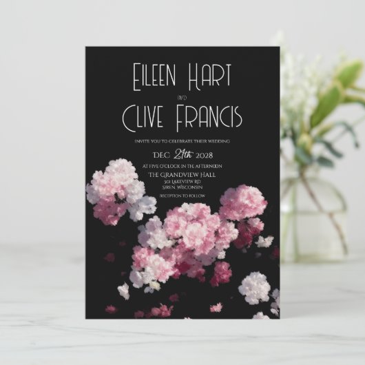 Invitation Beau Mariage de fleurs d'Hydrangée rose noire (Debout devant)