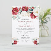 Invitation Beau Mariage de fleurs rouge blanc vert (Debout devant)
