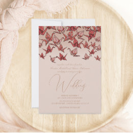 Invitation Beau Mariage de grue en papier Origami rouge