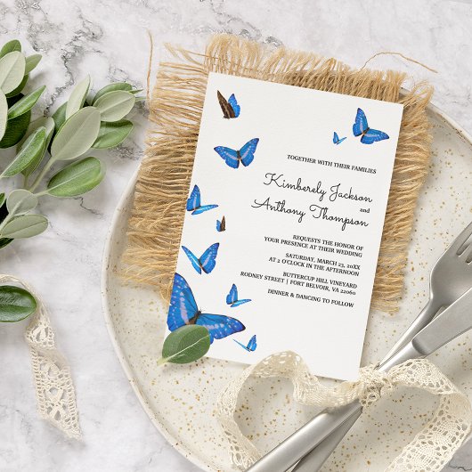 Invitation Beau Mariage de papillons bleus