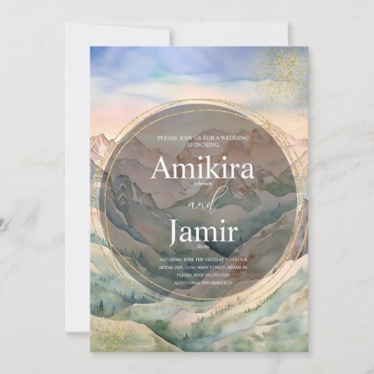 Invitation Beau Mariage de Parties scintillant d'aquarelle de (Devant)