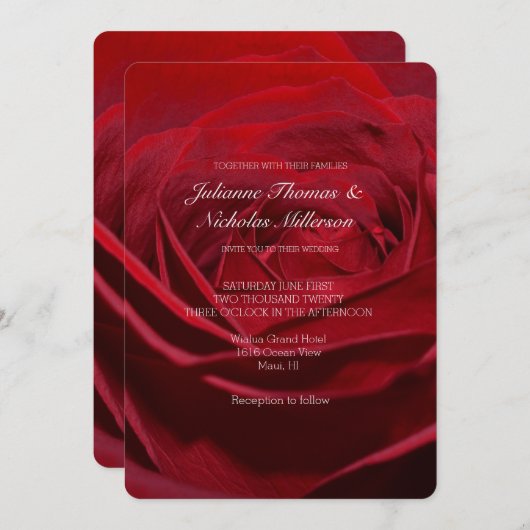 Invitation Beau mariage de rose rouge (Devant / Derrière)