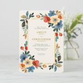 Invitation Beau Mariage d'ivoire Floral Aquarelle (Debout devant)