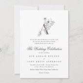Invitation Beau Mariage floral 'A' Monogramme (Devant)