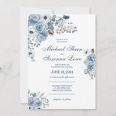 Invitation Beau Mariage Floral Bleu (Devant)
