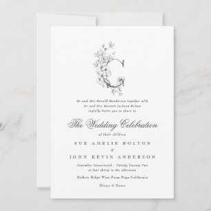 Invitation Beau Mariage floral 'C' Monogramme