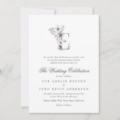 Invitation Beau Mariage floral 'E' Monogramme (Devant)