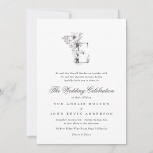 Invitation Beau Mariage floral 'E' Monogramme
