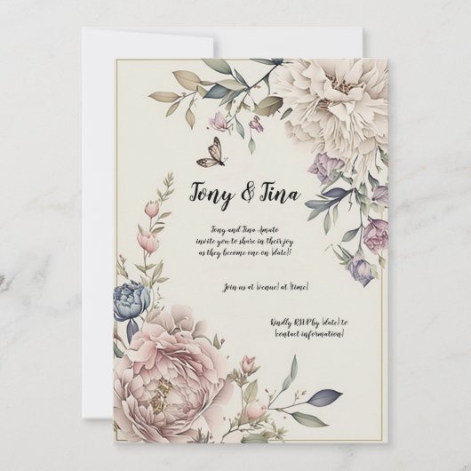 Invitation Beau Mariage Floral / Enregistrer L'Invitation Dat (Devant)