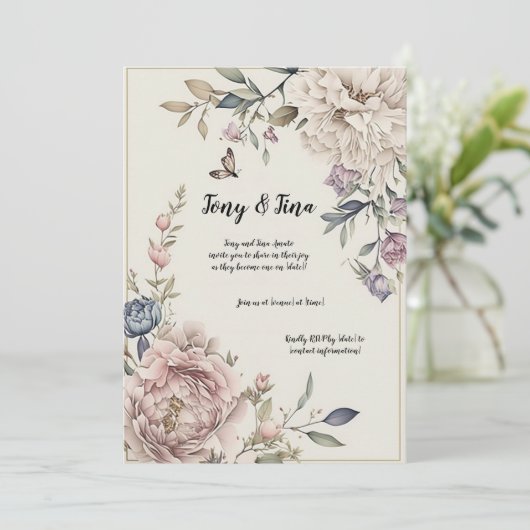 Invitation Beau Mariage Floral / Enregistrer L'Invitation Dat (Debout devant)