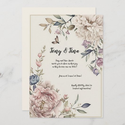 Invitation Beau Mariage Floral / Enregistrer L'Invitation Dat (Devant / Derrière)