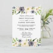 Invitation Beau Mariage Floral Marine & Champagne Blanc (Debout devant)