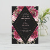 Invitation Beau Mariage floral noir Bourgogne rose (Debout devant)