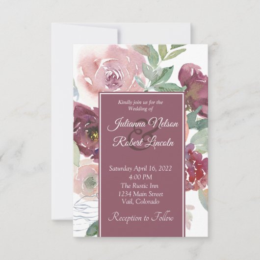 Invitation Beau Mariage floral rose et mauve (Devant)