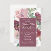 Invitation Beau Mariage floral rose et mauve (Devant / Derrière)