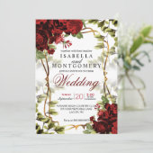 Invitation Beau Mariage floral rouge foncé (Debout devant)