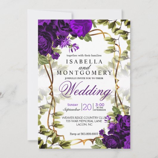Invitation Beau Mariage floral violet (Devant)