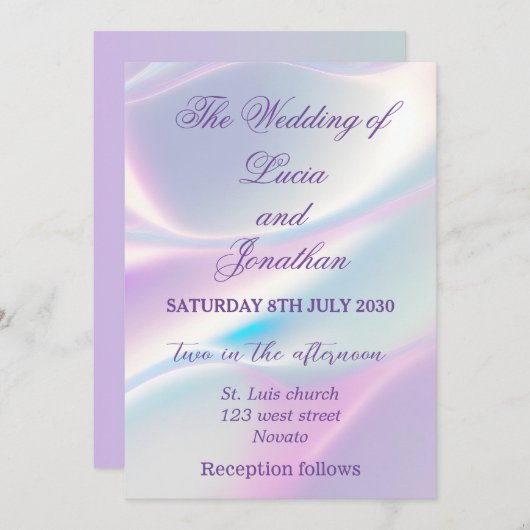 Invitation Beau mariage métallique iridescente (Devant / Derrière)