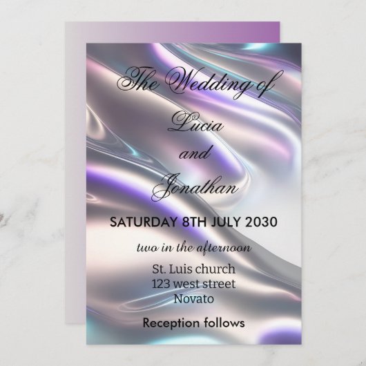 Invitation Beau mariage métallique iridescente (Devant / Derrière)