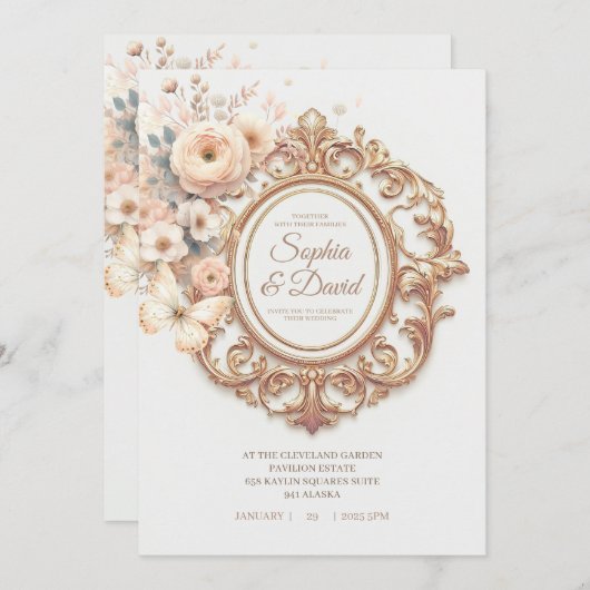 Invitation Beau Mariage Ranunculus (Devant / Derrière)