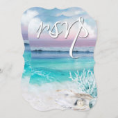 Invitation BEAU Mariage RSVP TROPICAL OCEAN (Devant / Derrière)